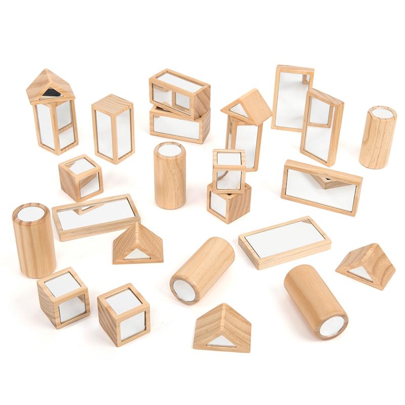 Wooden Mirrored Blocks 25pk and Storage Tray - louisekool