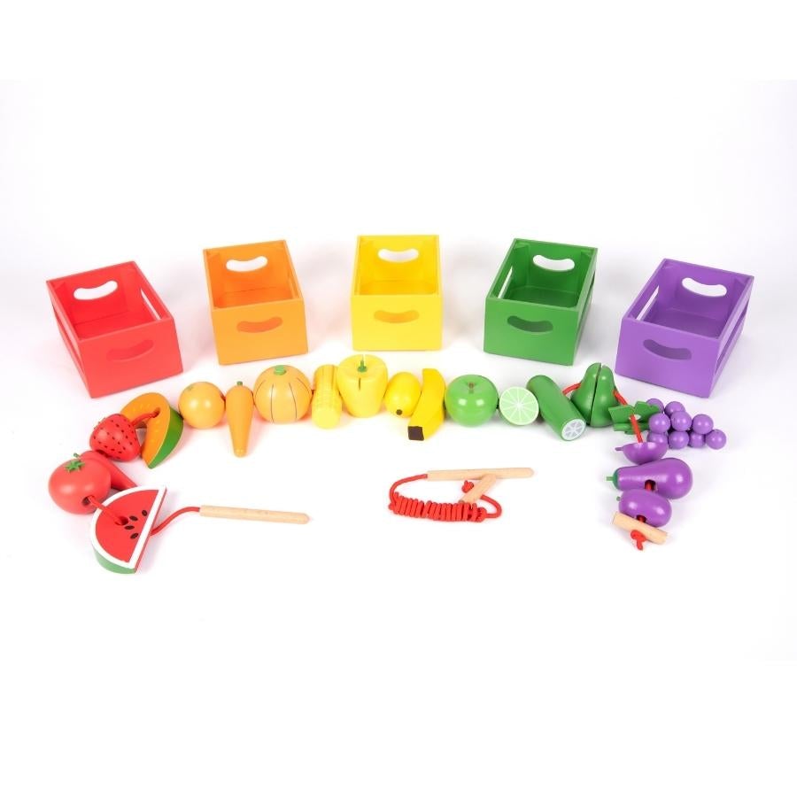 Wooden Sorting Fruit & Vegetable Crates - Set of 27 - louisekool