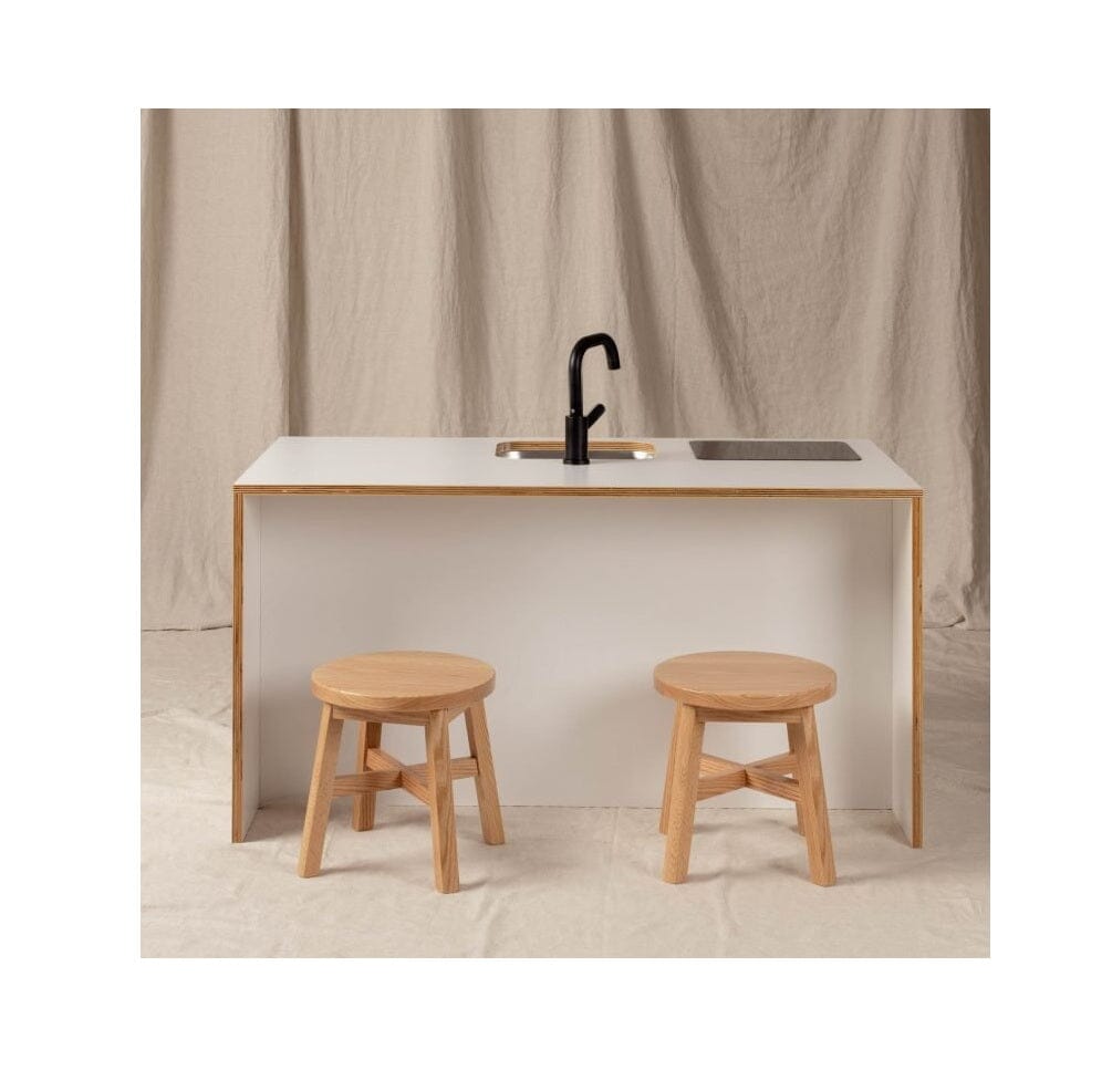 Contemporary Preschool Kitchen Island and Stools - White - louisekool