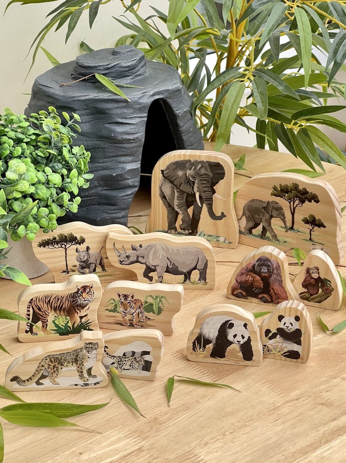 Endangered Animal Families Wooden Characters Blocks Louise Kool & Galt for child care day care primary classrooms