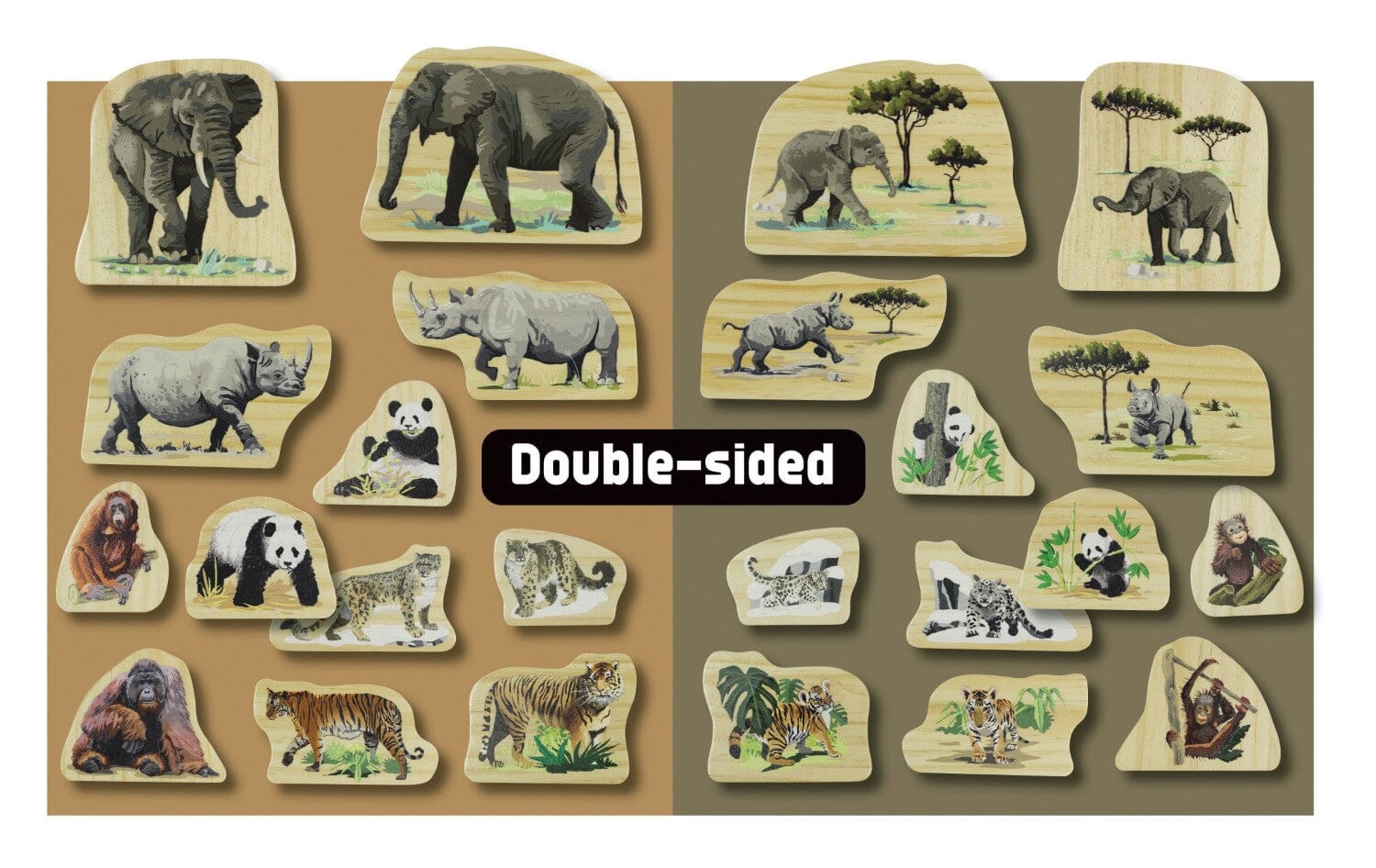 Endangered Animal Families Wooden Characters Blocks Louise Kool & Galt for child care day care primary classrooms