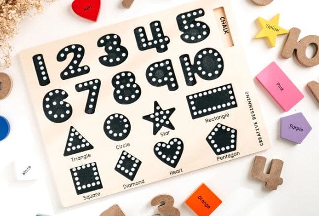 Preschool Chalkboard Puzzle - Numbers & Shapes - louisekool
