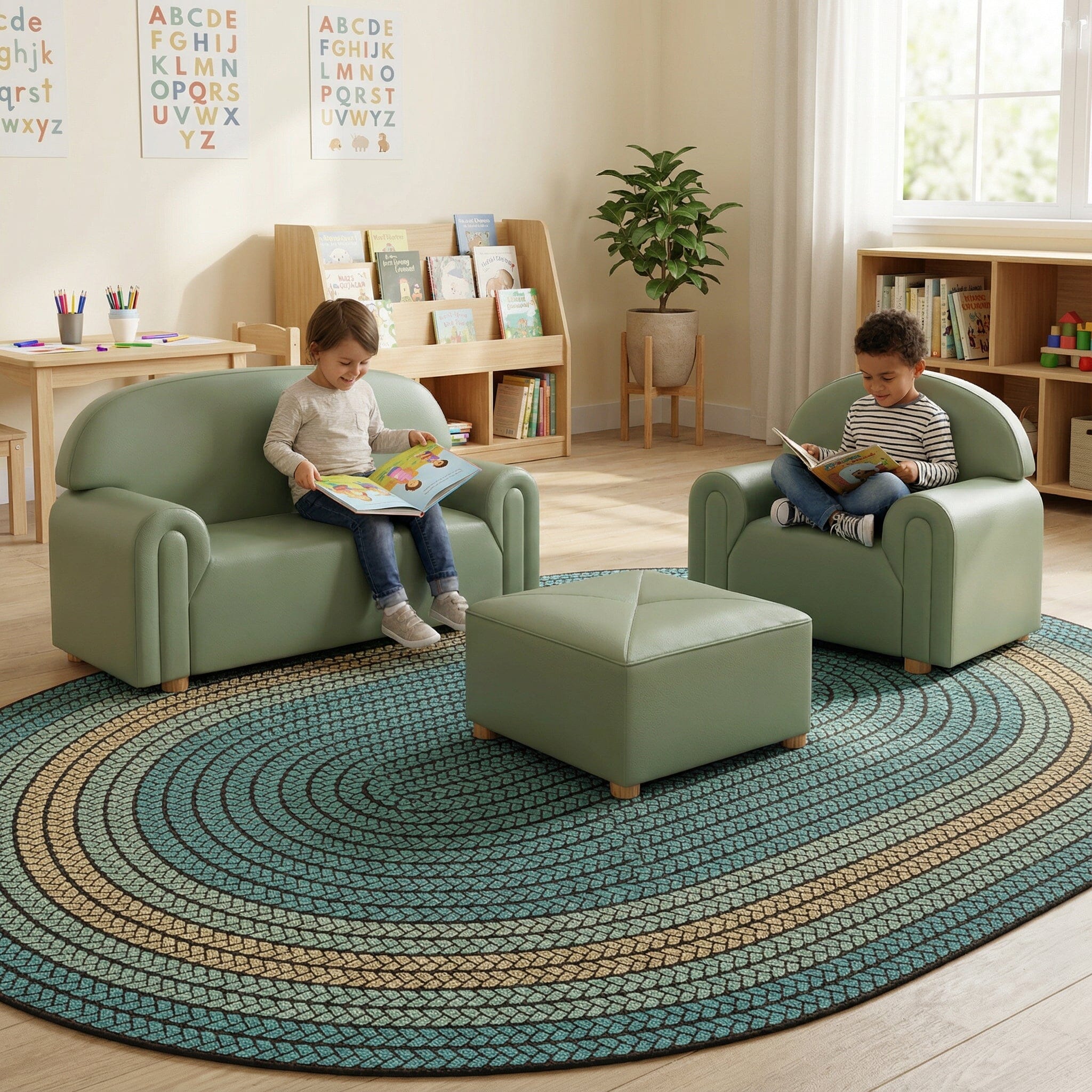Textured Vinyl Sofa, Chair, and Ottoman - 3 Pieces Furnishings Kids By Design for child care day care primary classrooms