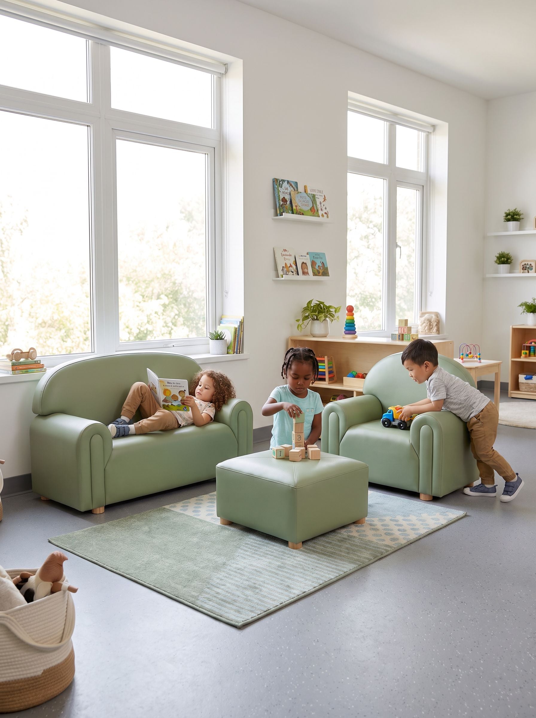 Textured Vinyl Sofa Couch, Chair, and Ottoman - 3 Pieces - louisekool