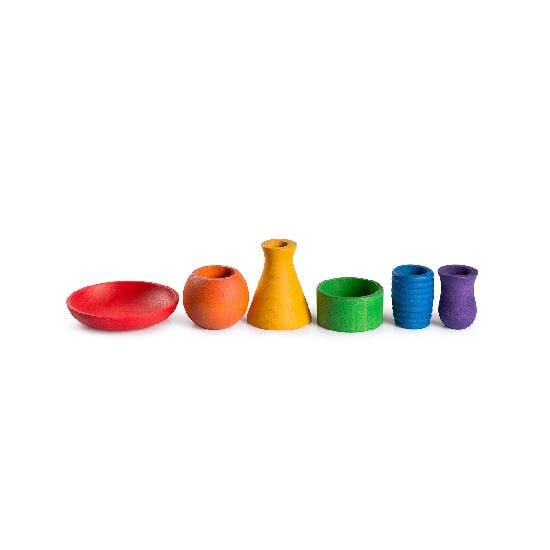 Wood Mis and Match with Sorting Pots Louise Kool & Galt Rainbow Pots - Set of 6 for child care day care primary classrooms
