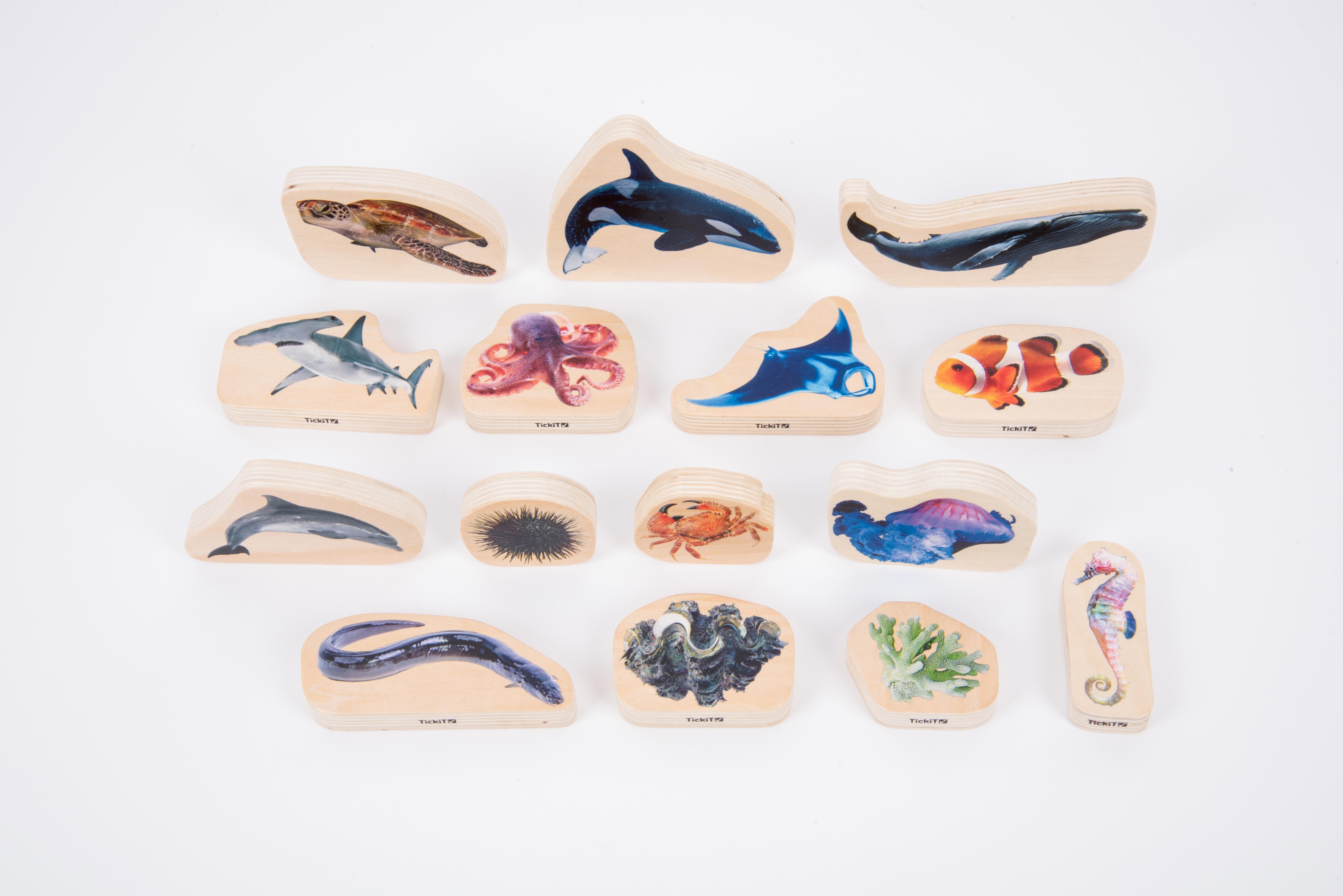 Wooden Sea Life - Set of 15 Blocks Louise Kool & Galt for child care day care primary classrooms