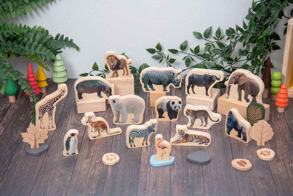 Wooden Wild Animals - Set of 15 Blocks Louise Kool & Galt for child care day care primary classrooms