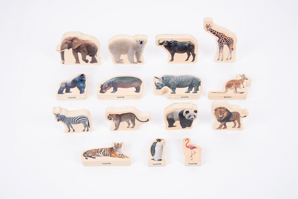 Wooden Wild Animals - Set of 15 Blocks Louise Kool & Galt for child care day care primary classrooms