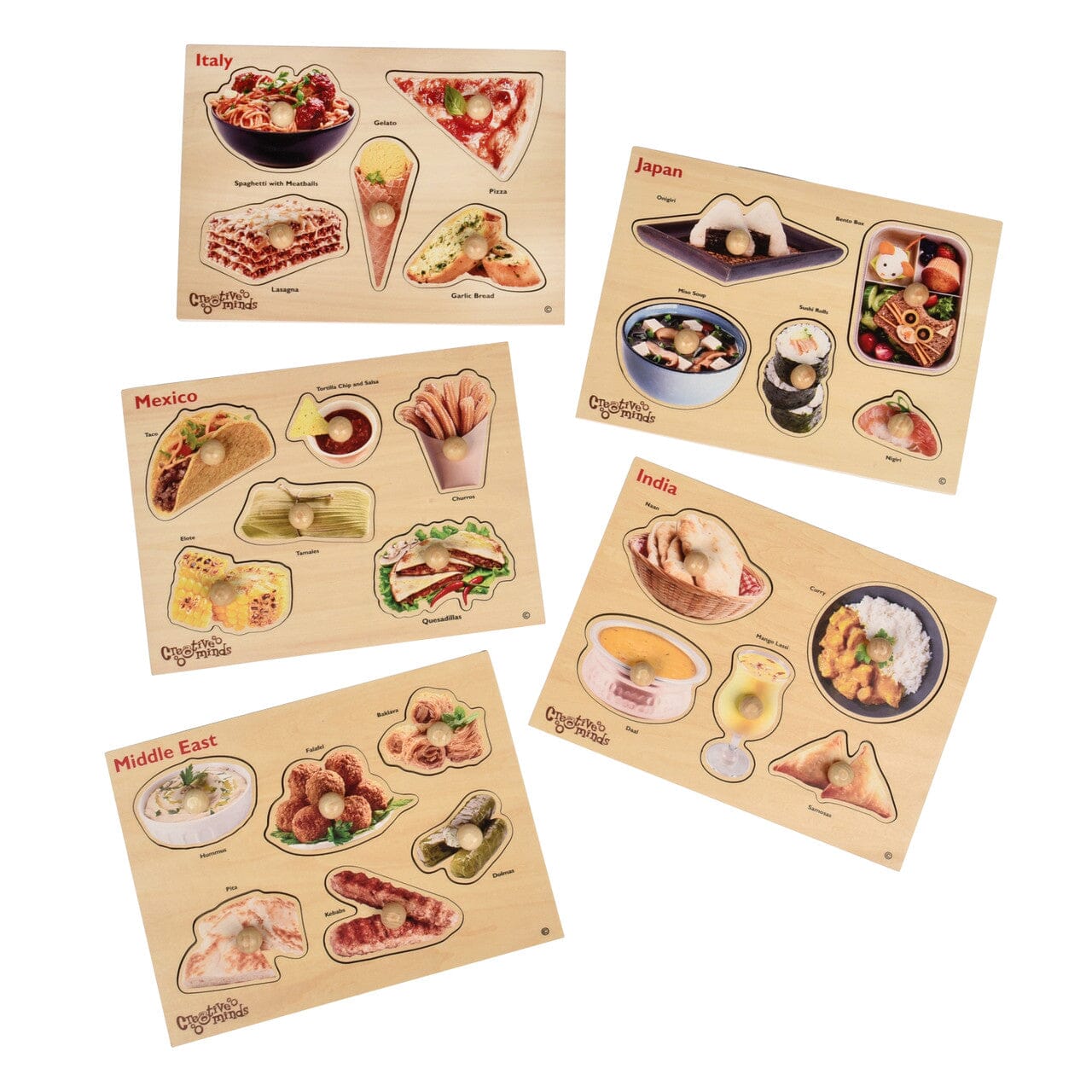 World Food Knob Puzzles - Set of 5 - louisekool